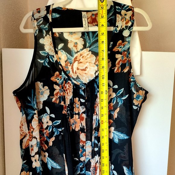Juniors XXL or XL Womens Sheer, American Rag, Floral Top. Black, Rust, Teal - Picture 1 of 3